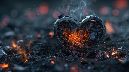A heart shaped object surrounded by coal. Suitable for love, energy, or environment concepts