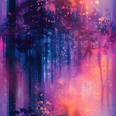 A picturesque painting of a dense forest. Ideal for nature-themed projects