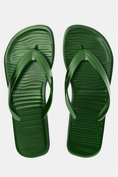 A pair of green flip flops, suitable for summer beach concepts