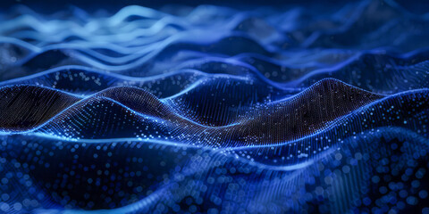 Abstract Blue Particle Waves - Digital Technology Background