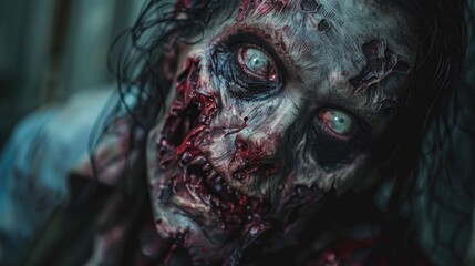 Close up shot of a person with blood on their face. Suitable for crime scene or horror themed projects