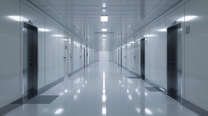 Pristine data center corridor with sleek server doors