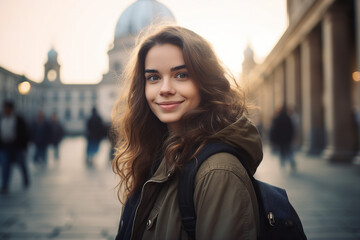 Fototapeta premium Generated with AI photography of smiling young woman enjoy live in the city