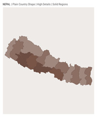 Nepal plain country map. High Details. Solid Regions style. Shape of Nepal. Vector illustration.