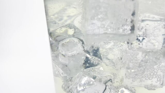 Close up ice Soda and soda bubbles White background isolated clipping path