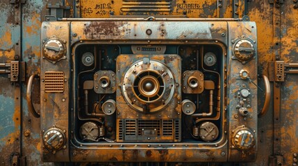 Detailed view of an aged, rusty machine. Ideal for industrial concepts - obrazy, fototapety, plakaty