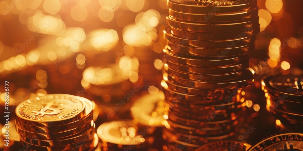 Poster a pile of coins stacked on top of each other. suitable for financial concepts