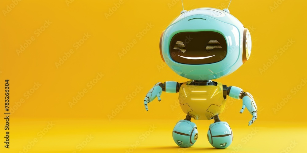 Aufkleber a futuristic robot standing on a bright yellow surface. ideal for technology and innovation concepts