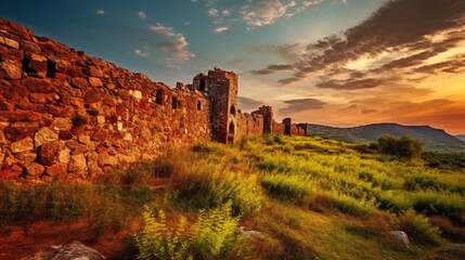 Solitary fort ruins overlooking scenic vista