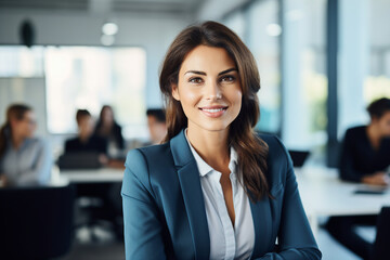 Corporate meeting with successful business people in modern workstation building Generative AI