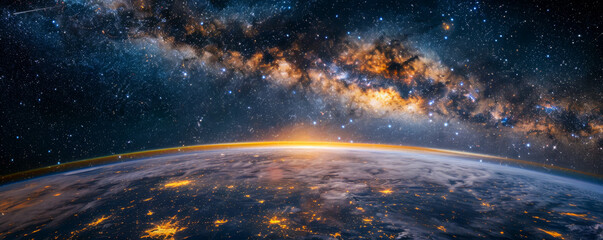 Majestic Earth Horizon Under Starry Galaxy Night Sky