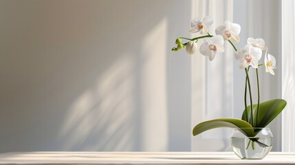 white orchid in a vase on background with copy space