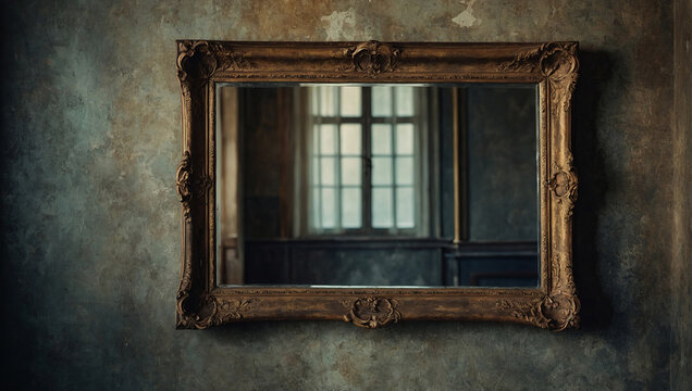 Antique wall with a baguette frame with a mirror.
