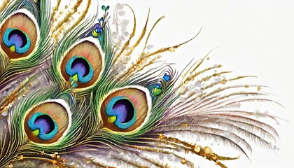 Obraz premium Feathered Beauty: Peacock Plumage on a White Backdrop