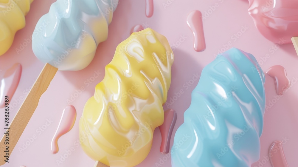 Poster Close up of pops with icing on a pink surface. Perfect for food and dessert concepts