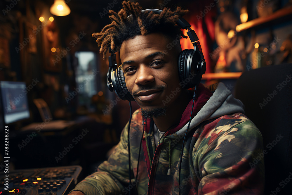 Poster generative ai picture of gamer playing game with computer on dark background