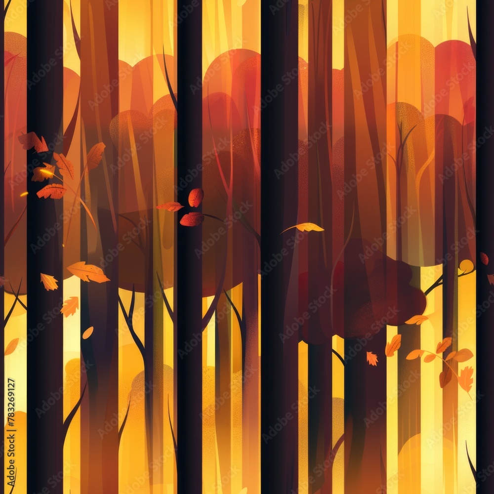 Poster a group of trees standing in the woods. suitable for nature and environmental themes
