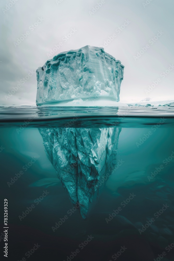 Poster A large iceberg floating in the ocean. Perfect for climate change concepts