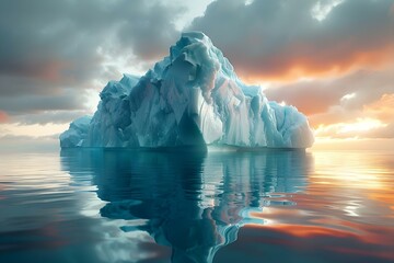 Iceberg Silhouette: Climate Change's Silent Threat. Concept Climate Change, Icebergs, Environmental Impact, Silent Threat, Global Warming