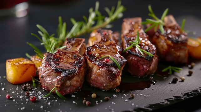 Gourmet lamb chops plated with culinary finesse and herbs