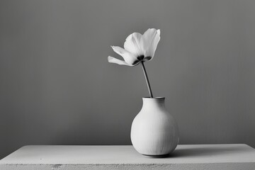 Simple white vase with a single bloom - obrazy, fototapety, plakaty