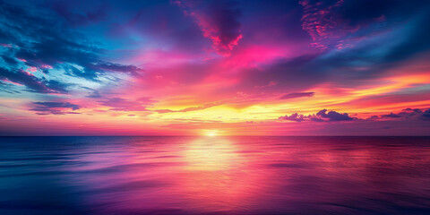 Naklejka na ściany i meble Vibrant Sunset Over Serene Ocean Horizon