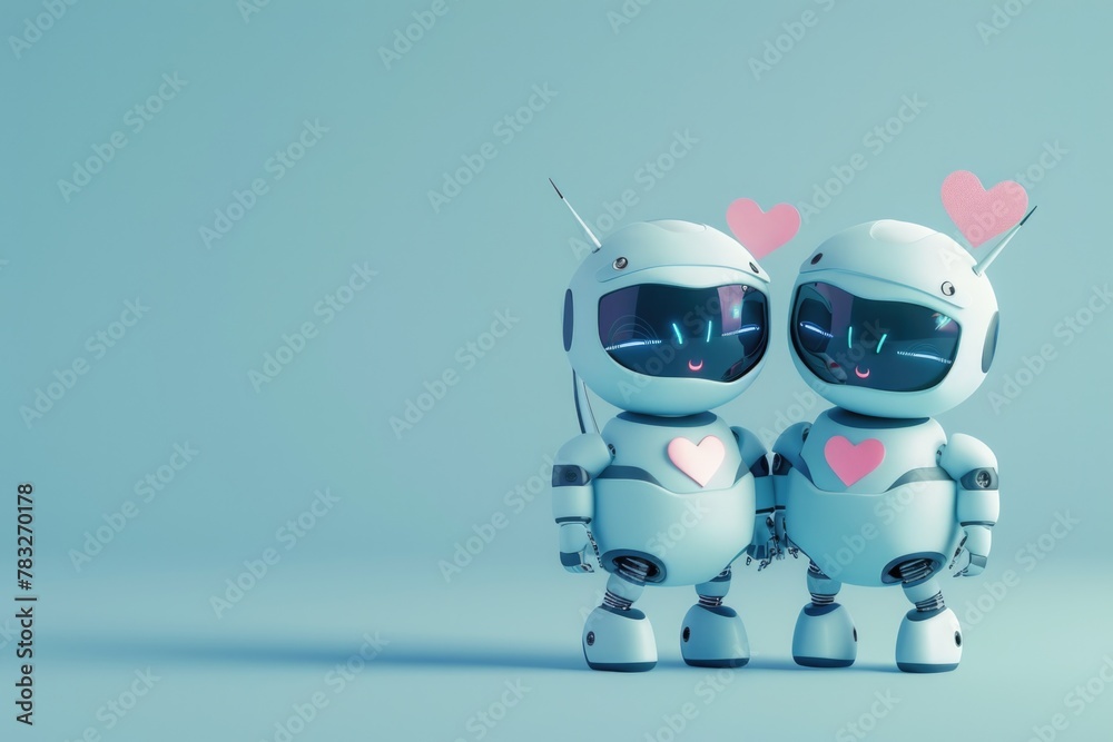 Aufkleber Two robotic figures side by side, suitable for tech concepts