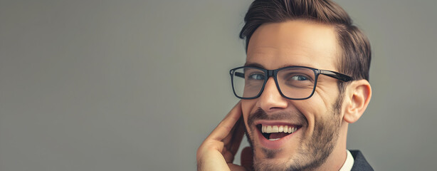 business, people and work concept - portrait of smiling businessman in eyeglasses face in office. 