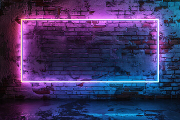 Neon Pink and Blue Light Frame on Old Brick Wall with Moody Lighting
 - obrazy, fototapety, plakaty