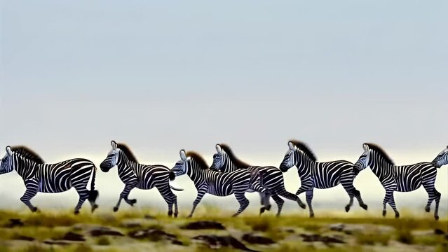 A running herd of zebras