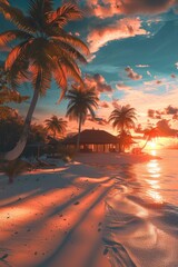 Beautiful sunset scene on a tropical beach. Perfect for travel and vacation concepts