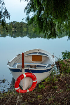 Fishing row boat at the lake