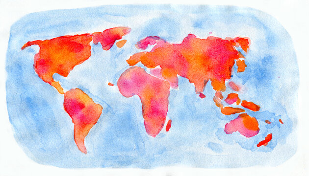 Fototapeta watercolor world map v.2