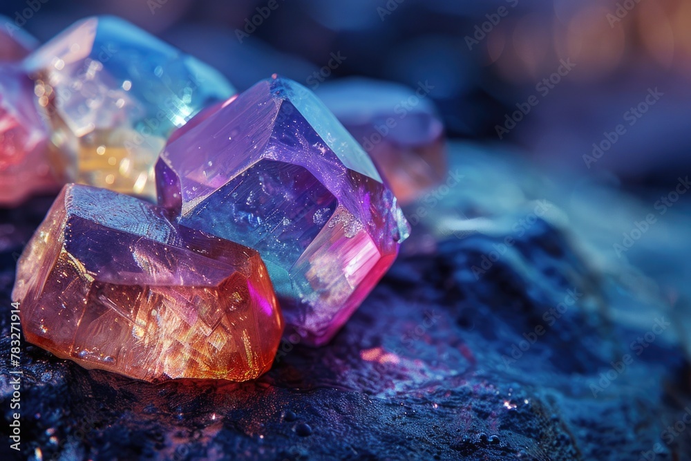 Aufkleber a bunch of colorful crystals sitting on top of a rock. great for science or geology concepts