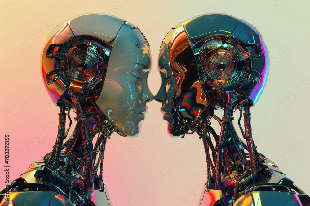 Poster Two robots in a face-off stance, suitable for technology concepts