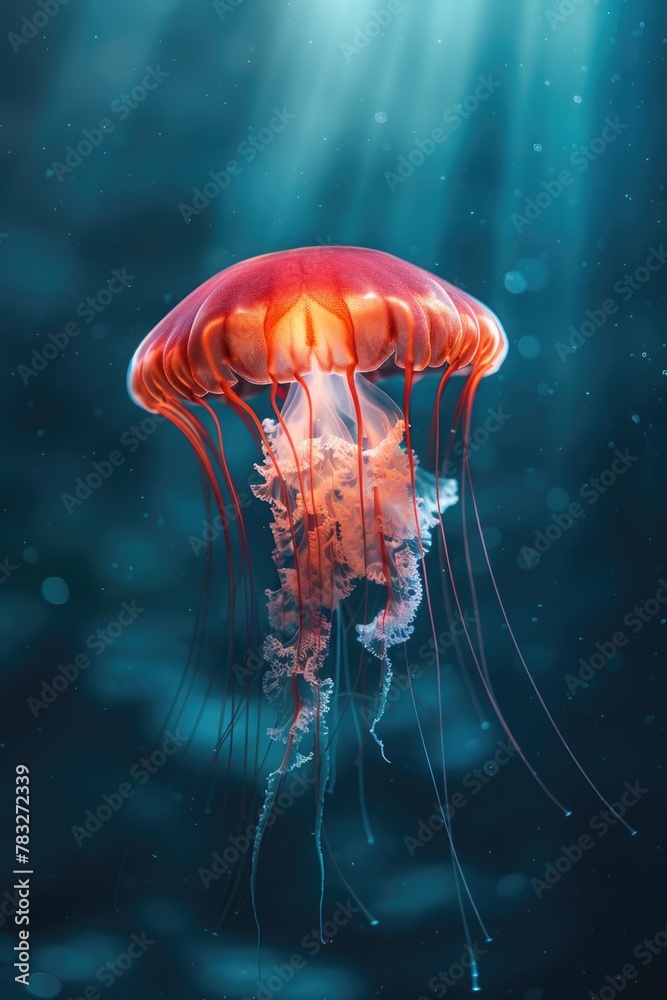 Aufkleber a jellyfish floating in water with a bright light shining down on it. ideal for marine life concepts