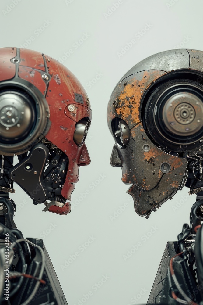 Poster Two robots standing next to each other, suitable for technology concepts