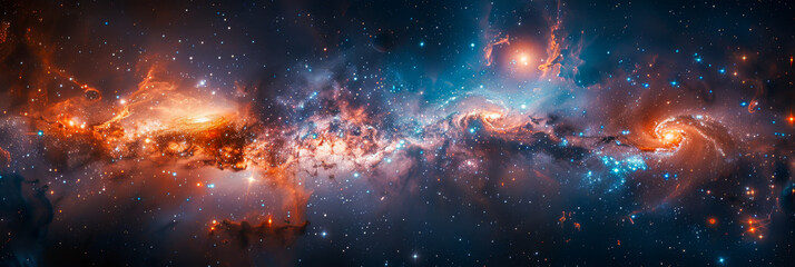 Majestic Panoramic View of Outer Space, Star Clusters, and Galaxies