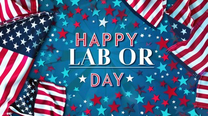 American flag background with text HAPPY LABOR DAY