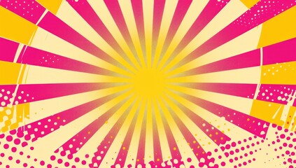 pink and yellow background with halftone rays, comic books, flat color illustration