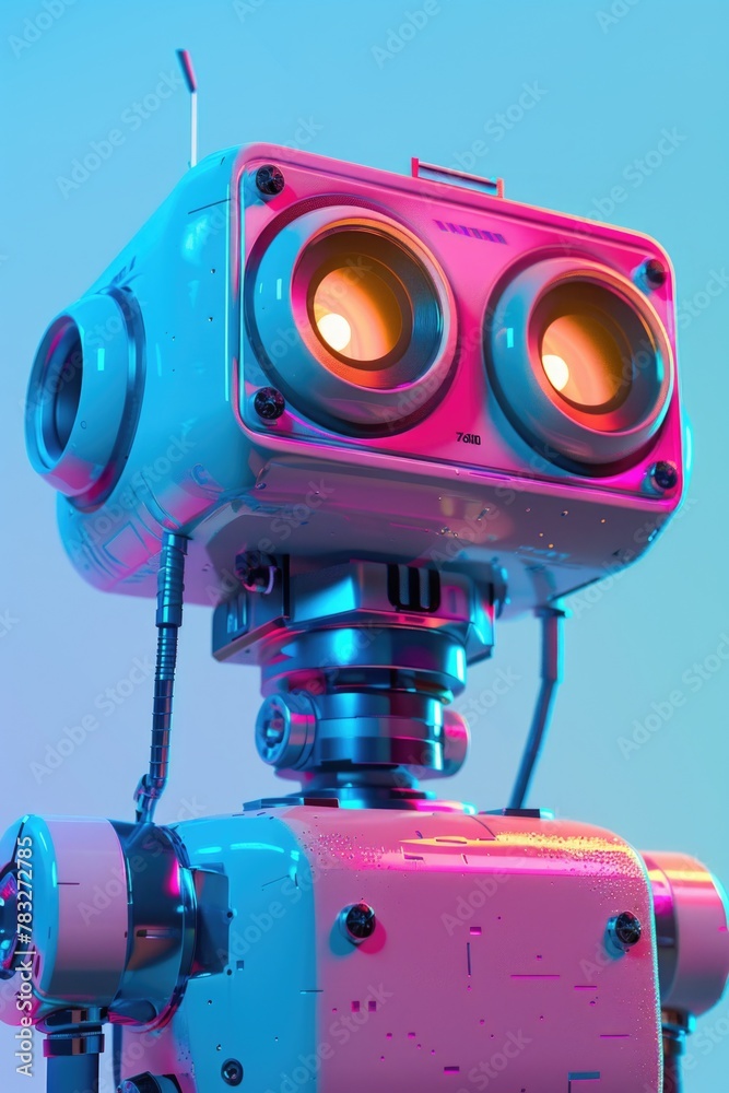 Poster a colorful robot with two eyes, perfect for technology concepts