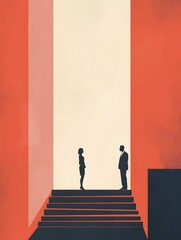 Two Silhouette Figures on Minimal Architectural Stairs Highlighting Concept of Brand Equity and Customer Loyalty