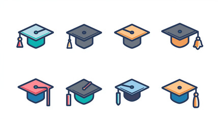 Graduation cap icon. line and glyph version, student hat outline and filled vector sign. Academic cap linear and full pictogram. Education symbol, logo illustration. Different style icons set