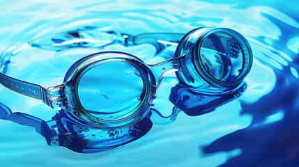 Goggles floating in a pool of water. Suitable for sports and leisure concepts