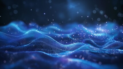 Digital technology background, wave with many dots and particles.