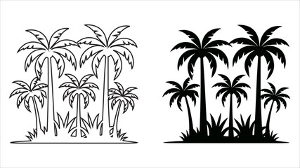 Fototapeta na wymiar silhouettes of palm trees isolated on a white background., 