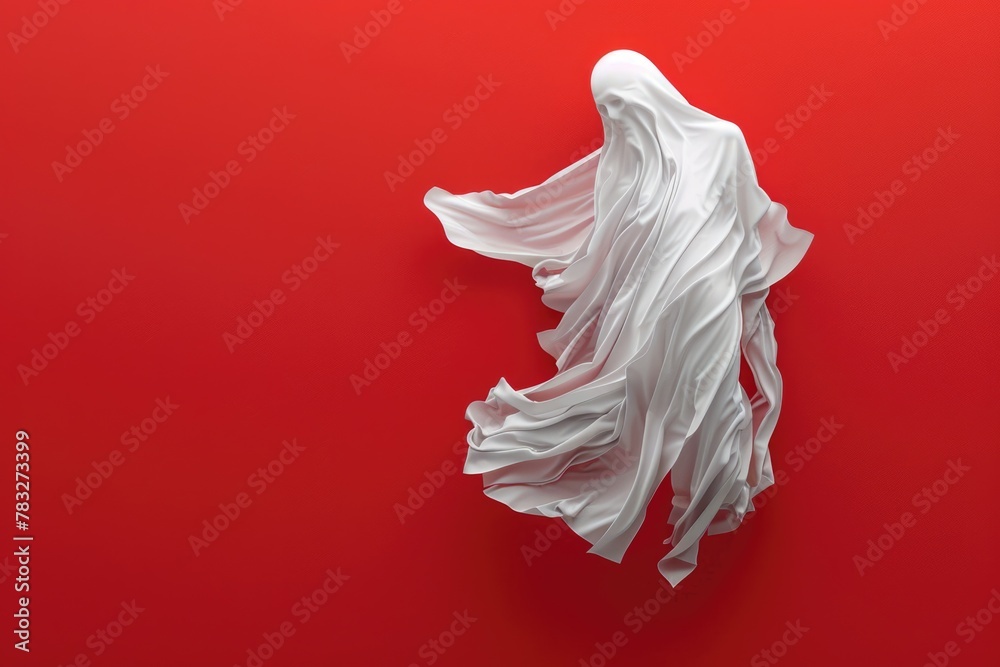 Poster A simple white cloth on a vibrant red surface. Suitable for backgrounds or product displays