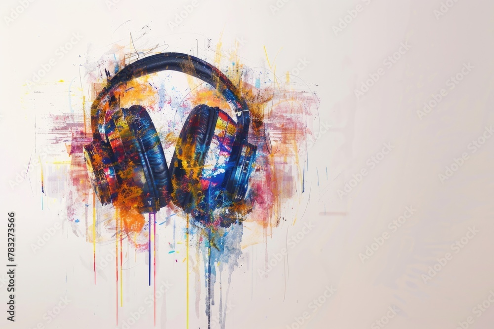 Poster headphones resting on a table, suitable for music or technology concepts