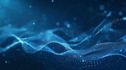 Digital technology background, wave with many dots and particles.