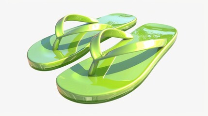 A pair of green flip flops on a white surface. Suitable for summer themes - obrazy, fototapety, plakaty